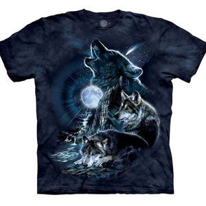 The Mountain Wolf Family Howling Bark at Moon Wolves Dog Blue Shirt Adult 4X-5X
